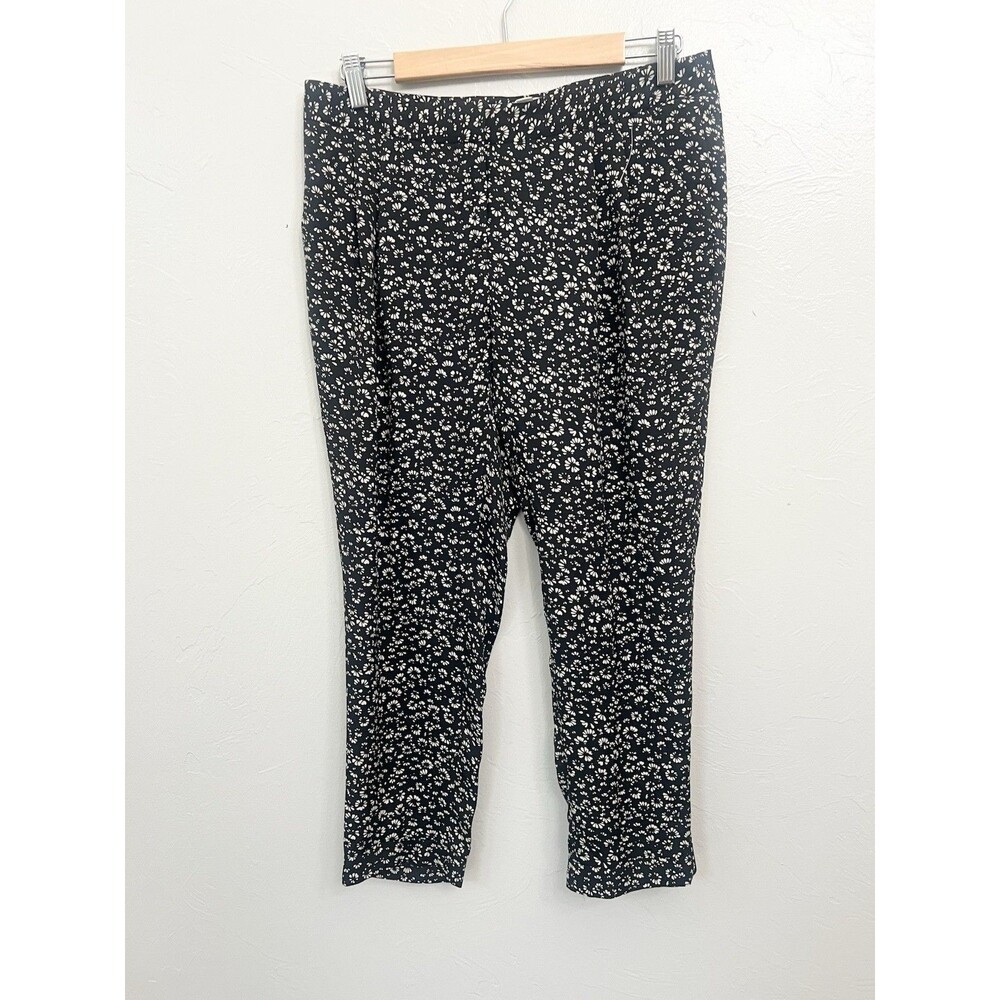NWT New LOFT Women's Size 4 Black Floral Print Jogger Tapered Leg Ankle Pants S